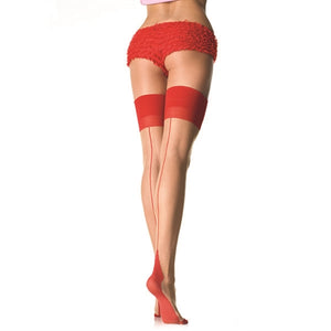 Sheer 2 Tone Stockings - One Size - Nude/ Red