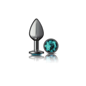 Cheeky Charms-Gunmetal Metal Butt Plug- Round-Teal-Small/Med/Lg