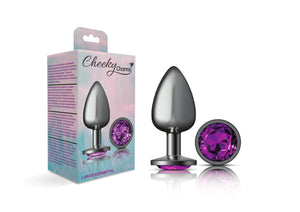 Cheeky Charms-Gunmetal Metal Butt Plug- Round-Deep Purple-Small/Med/Lg