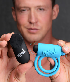 Bang - Silicone Cock Ring and Bullet With Remote  Control - Black/Pink/Purple/Blue