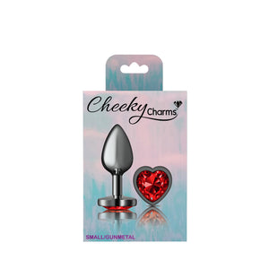 Cheeky Charms-Gunmetal Metal Butt Plug- Heart-Dark Red-Small/Med/Lg