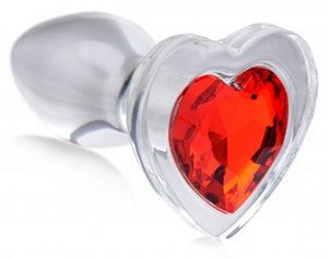 Red Heart Gem Glass Anal Plug - Small