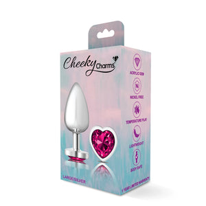 Cheeky Charms-Silver Metal Butt Plug- Heart-Bright Pink-Small/Med/Lg