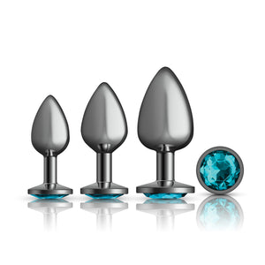 Cheeky Charms - Metal Butt Plug Gunmetal - Round - Deep Purple/Teal - Anal Trainer Kit