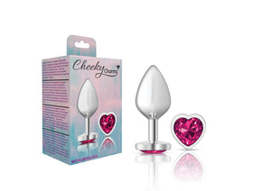 Cheeky Charms-Silver Metal Butt Plug- Heart-Bright Pink-Small/Med/Lg