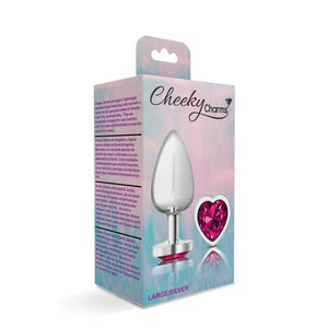 Cheeky Charms-Silver Metal Butt Plug- Heart-Bright Pink-Small/Med/Lg