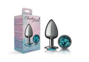 Cheeky Charms-Gunmetal Metal Butt Plug- Round-Teal-Small/Med/Lg