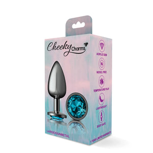 Cheeky Charms-Gunmetal Metal Butt Plug- Round-Teal-Small/Med/Lg