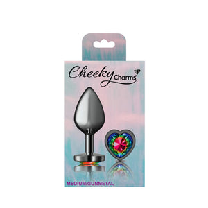 Cheeky Charms-Gunmetal Metal Butt Plug- Heart-Rainbow-Small/Medium/Lg