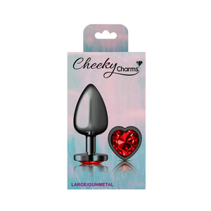 Cheeky Charms-Gunmetal Metal Butt Plug- Heart-Dark Red-Small/Med/Lg