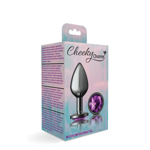 Cheeky Charms-Gunmetal Metal Butt Plug- Round-Deep Purple-Small/Med/Lg