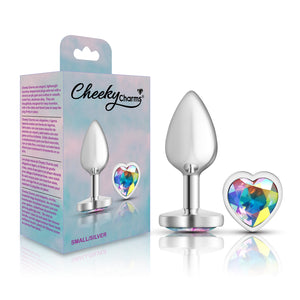 Cheeky Charms-Silver Metal Butt Plug- Heart-Clear-Small/Med/Lg