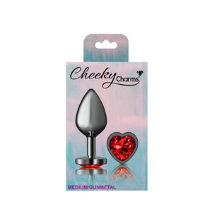 Cheeky Charms-Gunmetal Metal Butt Plug- Heart-Dark Red-Small/Med/Lg