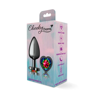 Cheeky Charms-Gunmetal Metal Butt Plug- Heart-Rainbow-Small/Medium/Lg