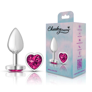 Cheeky Charms-Silver Metal Butt Plug- Heart-Bright Pink-Small/Med/Lg