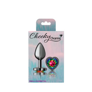 Cheeky Charms-Gunmetal Metal Butt Plug- Heart-Rainbow-Small/Medium/Lg