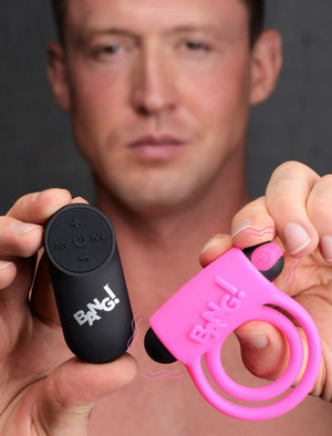 Bang - Silicone Cock Ring and Bullet With Remote  Control - Black/Pink/Purple/Blue