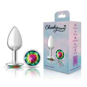 Cheeky Charms-Silver Metal Butt Plug- Round-Rainbow-Small/Med/Lg