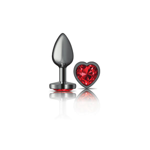 Cheeky Charms-Gunmetal Metal Butt Plug- Heart-Dark Red-Small/Med/Lg