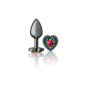 Cheeky Charms-Gunmetal Metal Butt Plug- Heart-Rainbow-Small/Medium/Lg