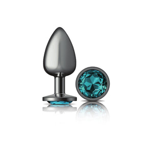 Cheeky Charms-Gunmetal Metal Butt Plug- Round-Teal-Small/Med/Lg