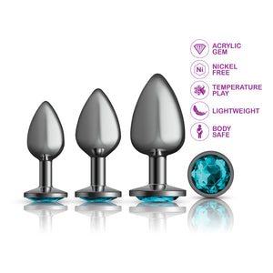 Cheeky Charms - Metal Butt Plug Gunmetal - Round - Deep Purple/Teal - Anal Trainer Kit