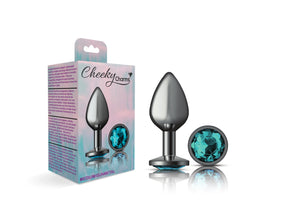 Cheeky Charms-Gunmetal Metal Butt Plug- Round-Teal-Small/Med/Lg