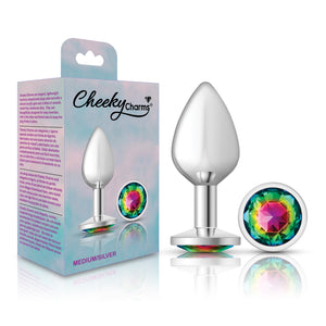 Cheeky Charms-Silver Metal Butt Plug- Round-Rainbow-Small/Med/Lg