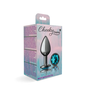 Cheeky Charms-Gunmetal Metal Butt Plug- Round-Teal-Small/Med/Lg