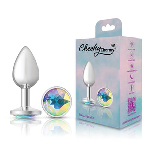 Cheeky Charms-Silver Metal Butt Plug- Round-Clear-Small/Med/Lg