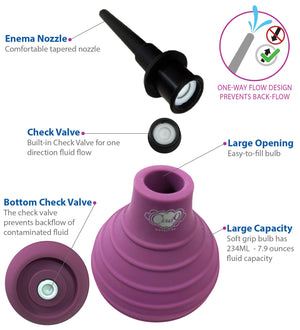 Health and Wellness Deluxe Enema Douche Non- Backflow One-Way Valve -  7.9 Fl. Oz. - Plum