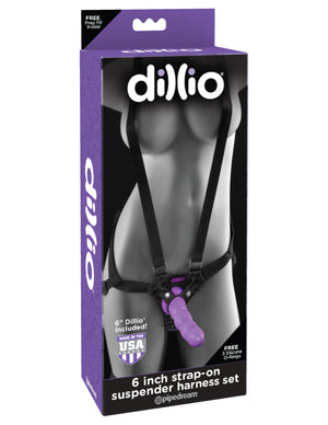 Dillio Pink/Purple - 6 Inch Strap-on Suspender Harness  Set