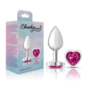 Cheeky Charms-Silver Metal Butt Plug- Heart-Bright Pink-Small/Med/Lg