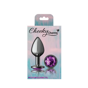 Cheeky Charms-Gunmetal Metal Butt Plug- Round-Deep Purple-Small/Med/Lg