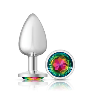 Cheeky Charms-Silver Metal Butt Plug- Round-Rainbow-Small/Med/Lg