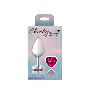 Cheeky Charms-Silver Metal Butt Plug- Heart-Bright Pink-Small/Med/Lg