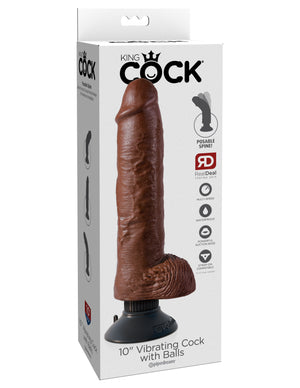 King Cock 10-Inch Vibrating Cock With Balls -  Brown