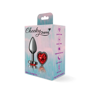 Cheeky Charms-Gunmetal Metal Butt Plug- Heart-Dark Red-Small/Med/Lg