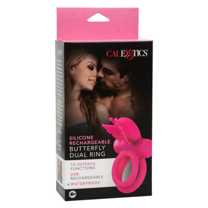 Silicone Rechargeable Dual Butterfly Ring - Pink