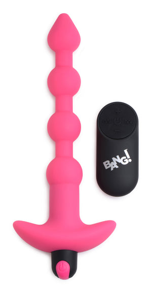 Bang - Vibrating Silicone Anal Beads and Remote - Black/Pink