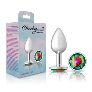 Cheeky Charms-Silver Metal Butt Plug- Round-Rainbow-Small/Med/Lg