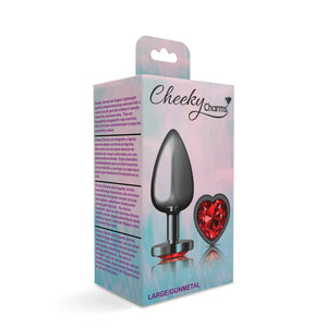 Cheeky Charms-Gunmetal Metal Butt Plug- Heart-Dark Red-Small/Med/Lg