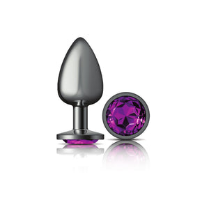 Cheeky Charms-Gunmetal Metal Butt Plug- Round-Deep Purple-Small/Med/Lg