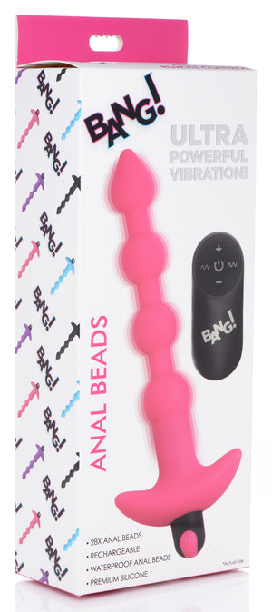 Bang - Vibrating Silicone Anal Beads and Remote - Black/Pink