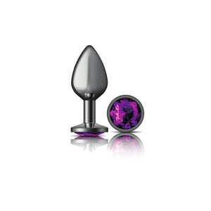 Cheeky Charms-Gunmetal Metal Butt Plug- Round-Deep Purple-Small/Med/Lg