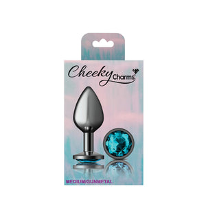 Cheeky Charms-Gunmetal Metal Butt Plug- Round-Teal-Small/Med/Lg