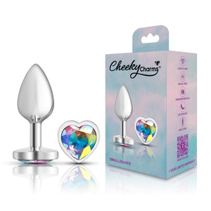 Cheeky Charms-Silver Metal Butt Plug- Heart-Clear-Small/Med/Lg