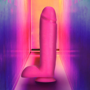 Neo Elite - 10 Inch Silicone Dual Density Cock with Balls - Neon Purple