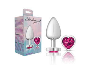 Cheeky Charms-Silver Metal Butt Plug- Heart-Bright Pink-Small/Med/Lg