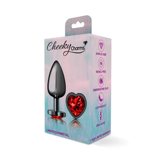 Cheeky Charms-Gunmetal Metal Butt Plug- Heart-Dark Red-Small/Med/Lg